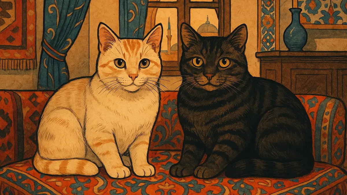 Coppia di gatti domestici con espressione affettuosa o regale