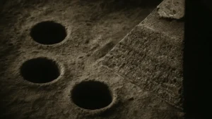 Dettaglio di condotto verticale scolpito nella roccia vicino alle piramidi di Giza