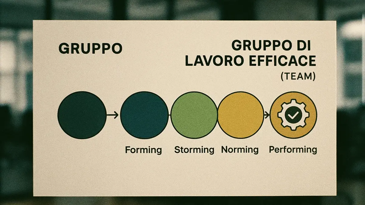 Diagramma a frecce delle 5 fasi di Tuckman