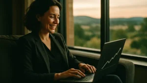 Donna che lavora al laptop da casa