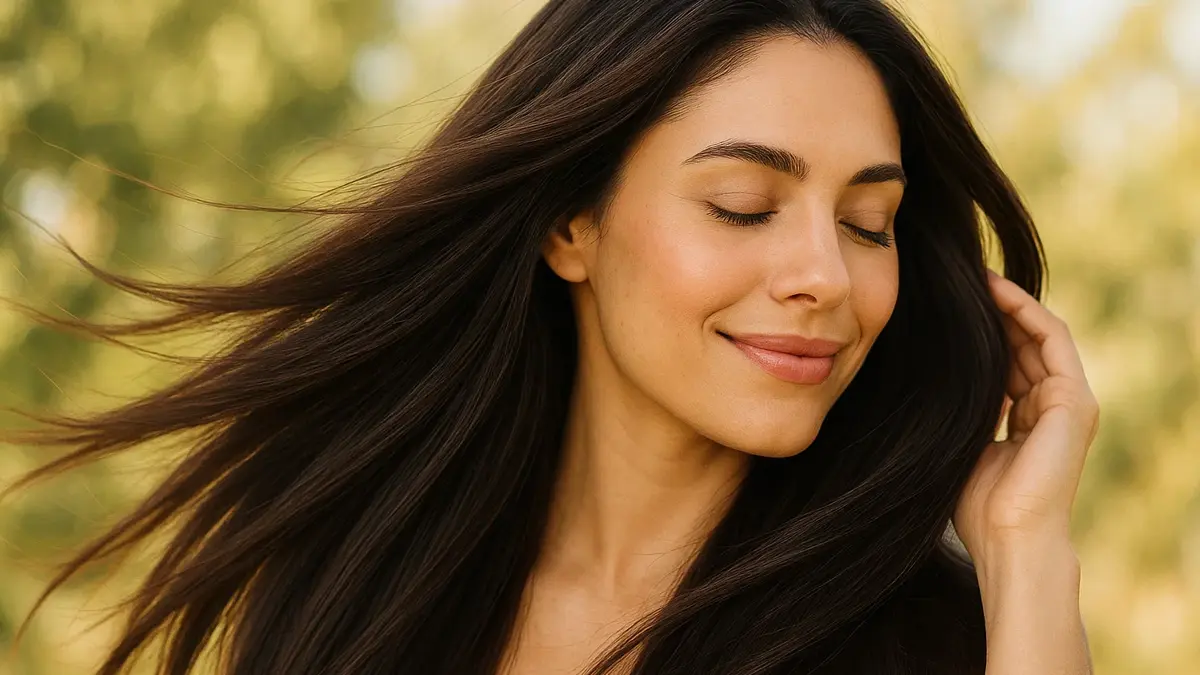 Donna con capelli lunghi e sani