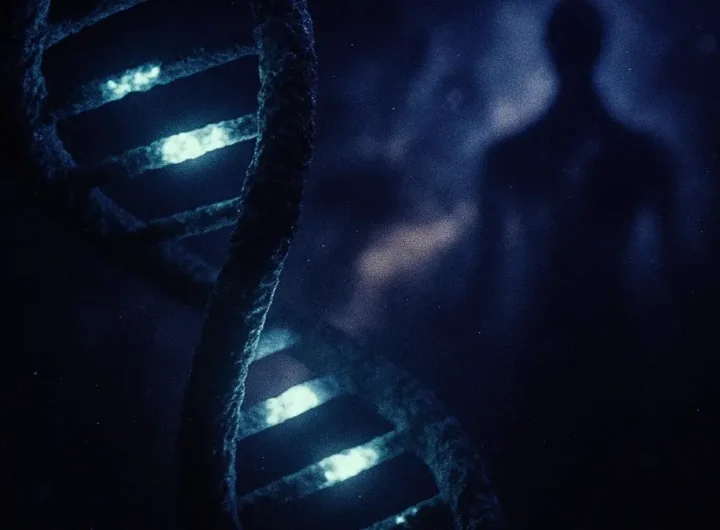 Filamento di DNA con segmenti luminosi cosmici