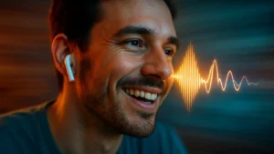 Giovane che usa la tecnica shadowing ascoltando audio in cuffie