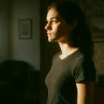 Giovane donna che guarda fuori da una finestra