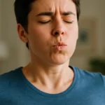 Giovane persona che trattiene il respiro per far passare il singhiozzo