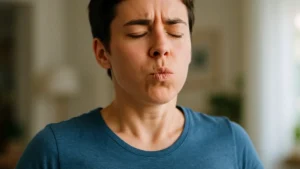 Giovane persona che trattiene il respiro per far passare il singhiozzo
