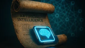 Grafica concettuale che unisce storia e futuro Intelligenza Artificiale