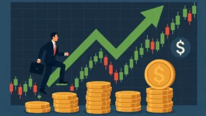 Grafico finanziario volatile di azioni meme che crollano dopo un picco