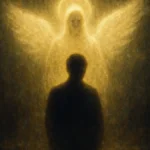 Icona astratta di un angelo in luce bianca