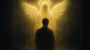 Icona astratta di un angelo in luce bianca