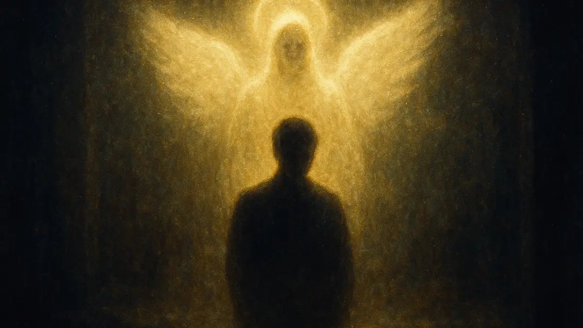 Icona astratta di un angelo in luce bianca