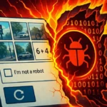 Icona di un Captcha con un lucchetto rotto e un virus stilizzato che fuoriesce