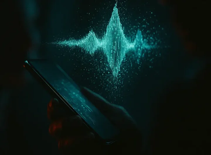 Icona di un telefono che emette un onda sonora digitale
