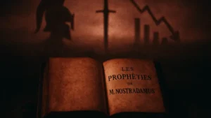 Illustrazione che mostra un libro antico di Nostradamus