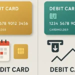 Illustrazione comparativa tra una carta di credito e una carta di debito