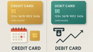 Illustrazione comparativa tra una carta di credito e una carta di debito