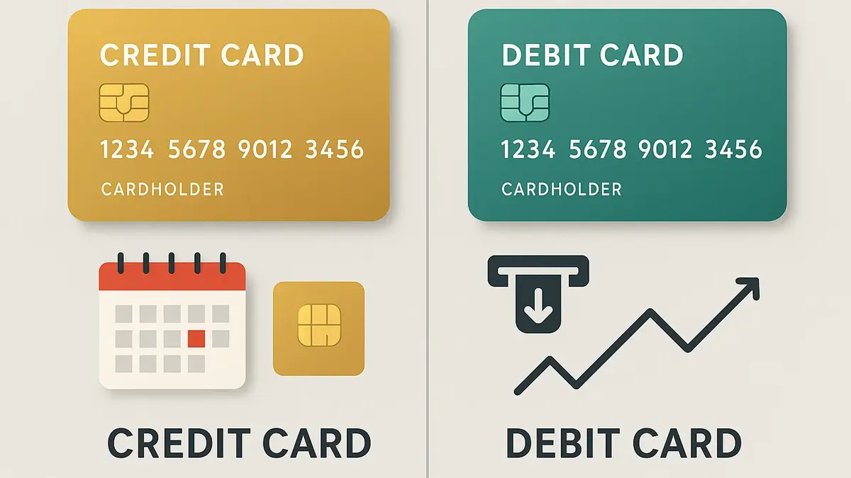 Illustrazione comparativa tra una carta di credito e una carta di debito