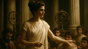 Illustrazione di Hypatia di Alessandria mentre insegna astronomia