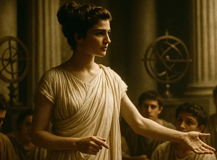 Illustrazione di Hypatia di Alessandria mentre insegna astronomia