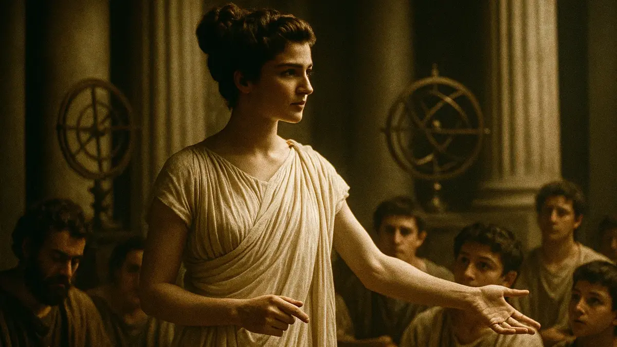 Illustrazione di Hypatia di Alessandria mentre insegna astronomia