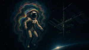 Illustrazione di particelle chimiche presenti nello spazio vicino a una navetta