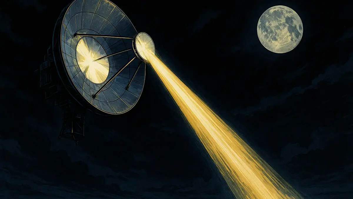 Illustrazione di uno specchio satellite gigante in orbita che riflette la luce