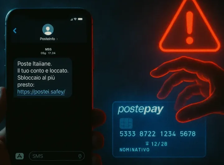 Illustrazione digitale di un email o SMS fraudolento di Poste Italiane