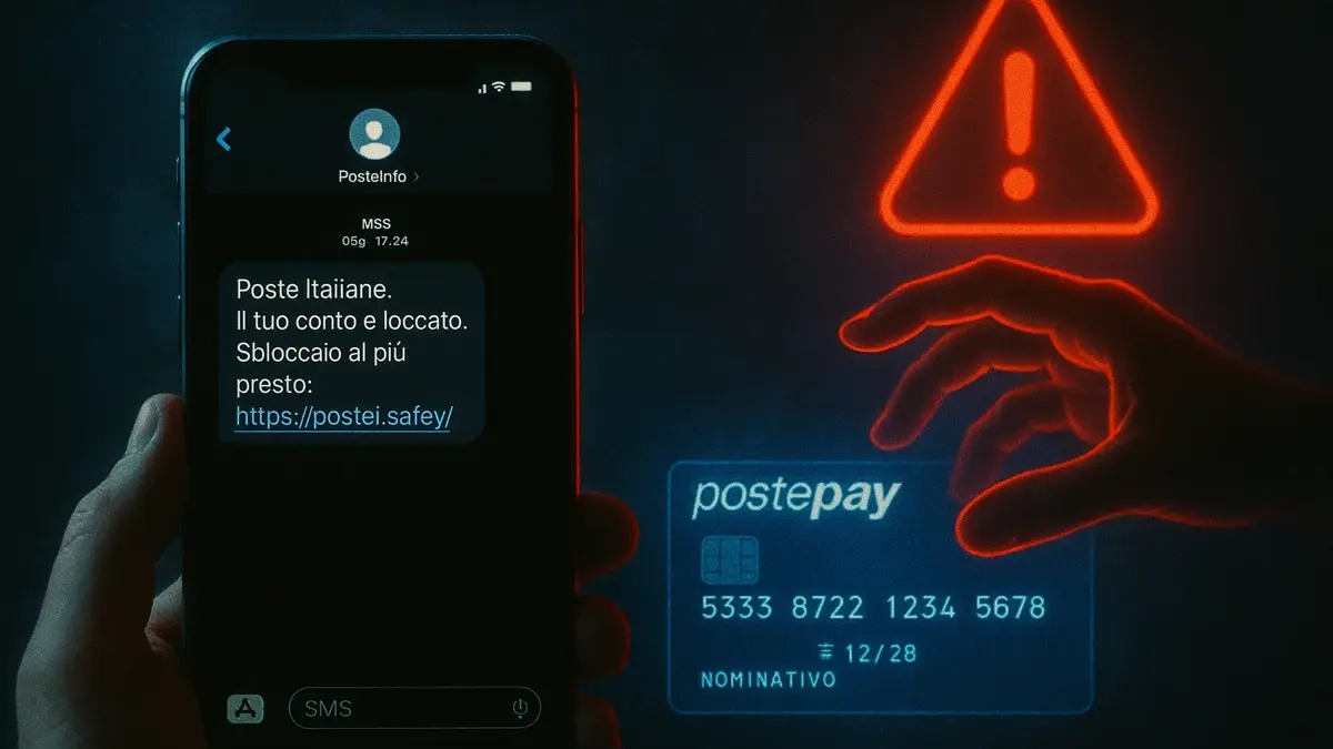 Illustrazione digitale di un email o SMS fraudolento di Poste Italiane
