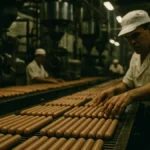 Illustrazione schematica della produzione industriale di hot dog