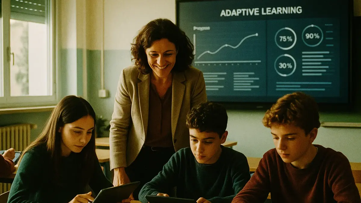 Insegnante che usa un tablet interattivo