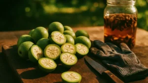 Mallo di noci verdi acerbe tagliate per nocino