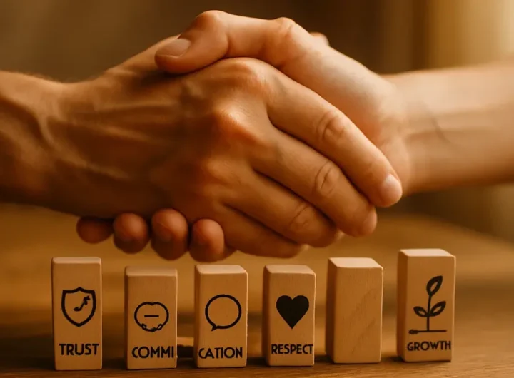 Mani intrecciate sopra 7 pilastri simbolici