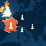 Mappa Europa con bandiere Francia e Regno Unito evidenziate come potenze nucleari