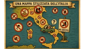 Mappa Italia con simboli umoristici divieti assurdi