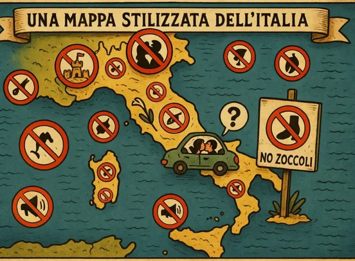Mappa Italia con simboli umoristici divieti assurdi