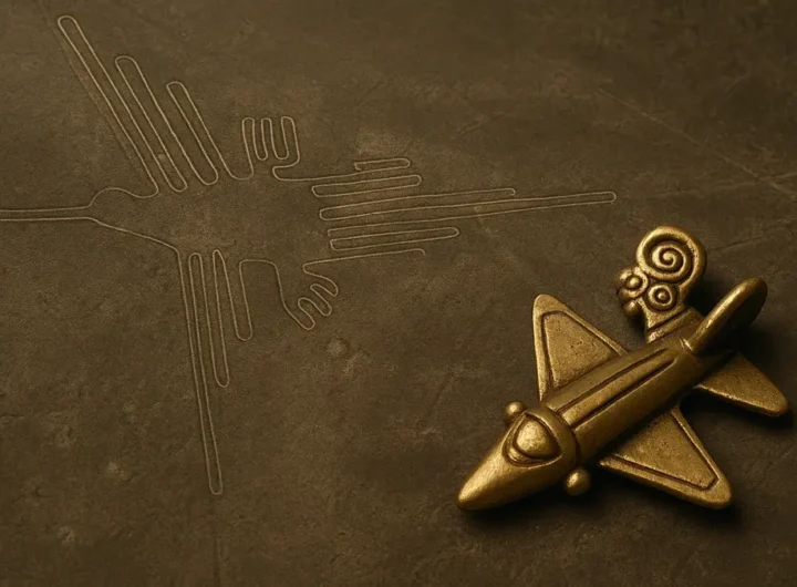 Modellino in oro precolombiano a forma di aereo o zoomorfo