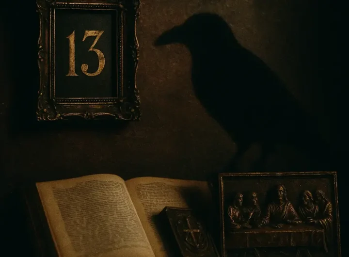 Mosaico o collage che combina elementi simbolici del venerdì 13