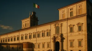 Palazzo del Quirinale a Roma con bandiera italiana esposta
