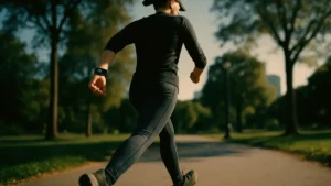 Persona che cammina aperto a passo svelto in un parco