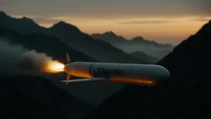 Primo piano del muso affusolato di un missile da crociera Tomahawk