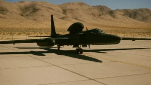 Primo piano del muso nero lucido di un aereo spia U-2
