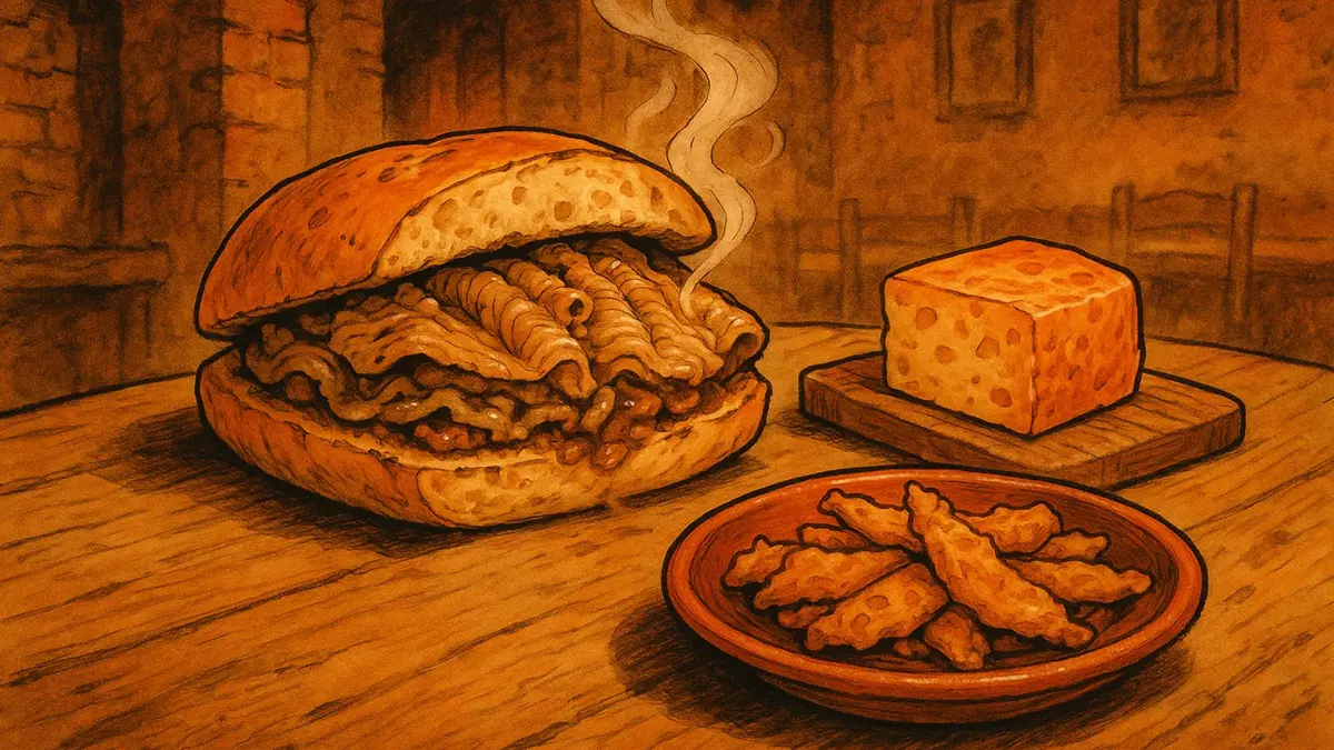 Primo piano del panino al Lampredotto fiorentino con salsa verde