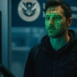 Primo piano del volto di un viaggiatore scansionato