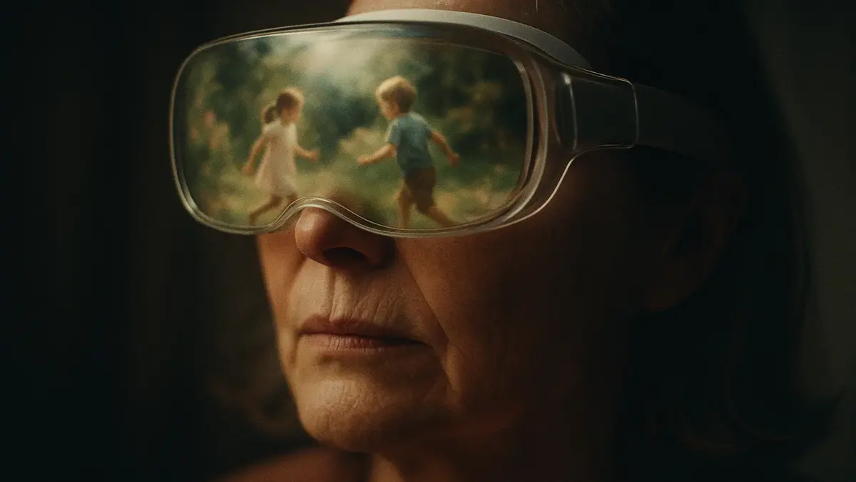 Primo piano del volto di una persona che indossa un visore per Realtà Virtuale