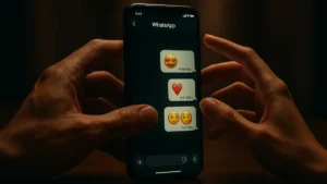 Primo piano dello schermo di uno smartphone che mostra una chat WhatsApp di flirt