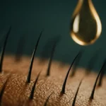 Primo piano di capelli che ricrescono in un area trattata con la nuova terapia