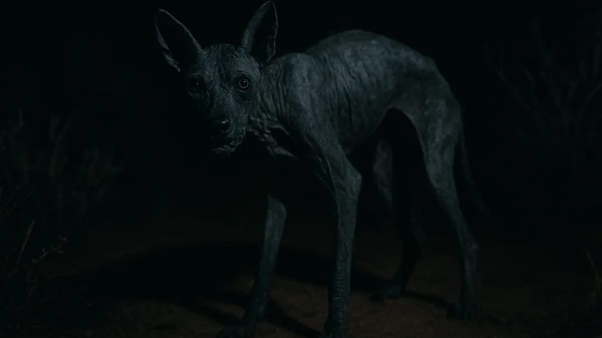 Primo piano di un coyote affetto da rogna