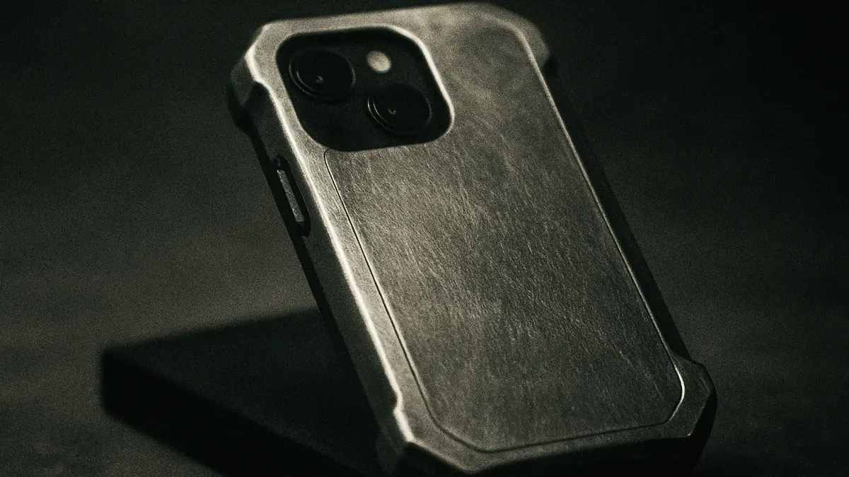 Primo piano di una mano che tiene con fatica uno smartphone