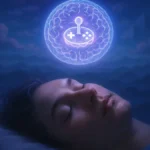 Primo piano di una persona che dorme con un sorriso