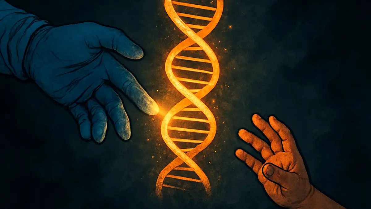 Primo piano su una molecola di DNA luminosa in un laboratorio di ricerca